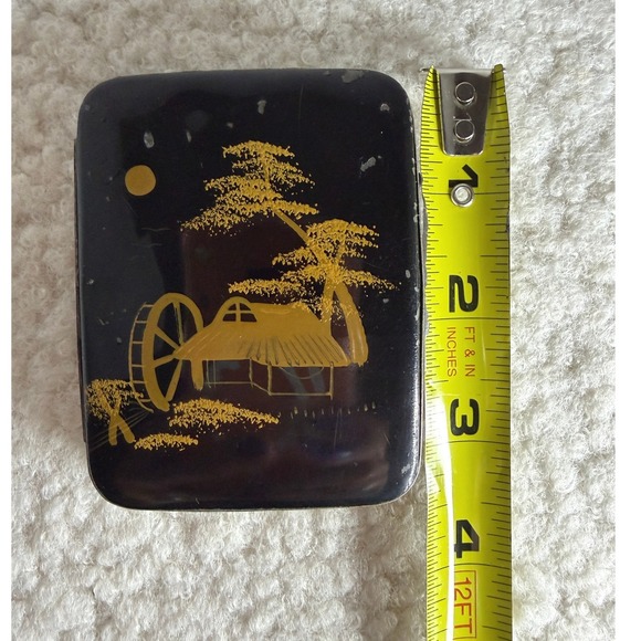 Vintage Japanese Cigarette Match Case Set Hand Painted Lacquer Gold 1950s - Picture 10 of 16